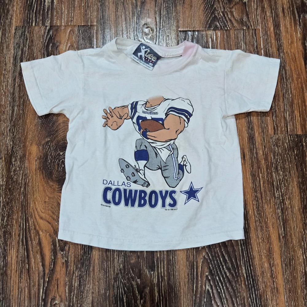 VTG 1996 Dallas Cowboys NFL Graphic Tee Size S T-Shirt Kids White Vintage STAIN